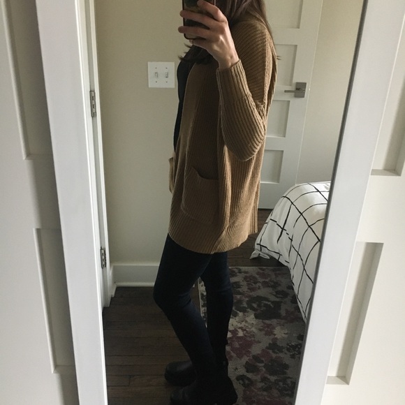 Oversized Camel Tan Open Cardigan Chunky Knit - Picture 6 of 7